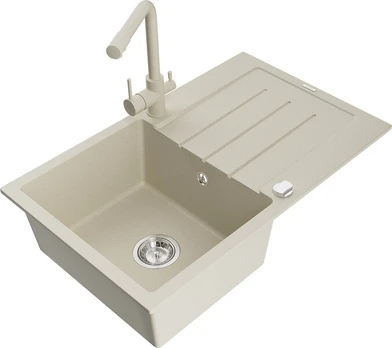 Granitinė virtuvinė plautuvė Mexen Bruno su maišytuvu ir sifonu, Beige