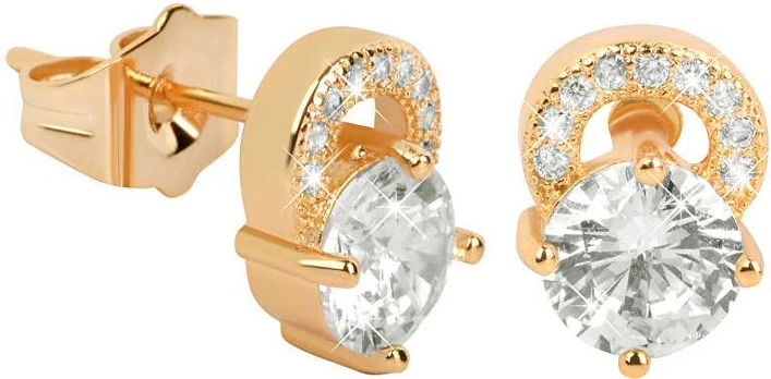 Troli Gold-plated glitter earrings with clear crystals