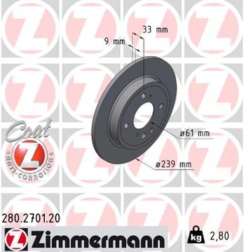 Stabdžių diskas ZIMMERMANN 280.2701.20