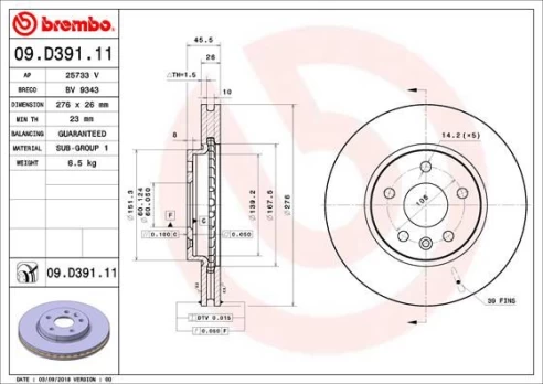 Stabdžių diskas BREMBO 09.D391.11
