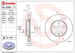 Stabdžių diskas BREMBO 09.D391.11 kaina
