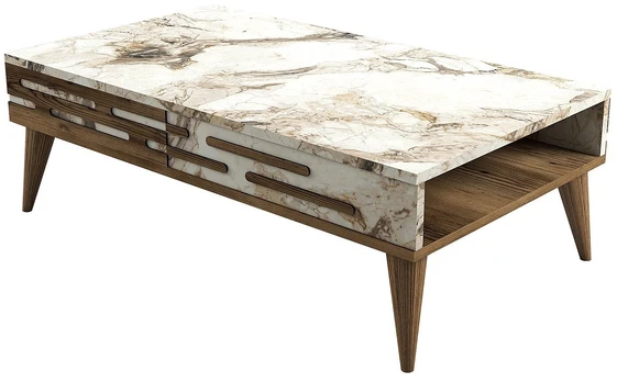 Kavos stalelis Valensiya - Walnut, Baltas, Marble