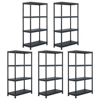 Sandėliavimo lentynos, 5vnt., juodos, 60x30x138cm, plastikas
