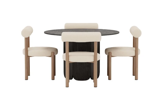 Tekla Round Dining Table Ø120x75 Black 3D + Tillo Chair 2-pack Woodlook/White _4