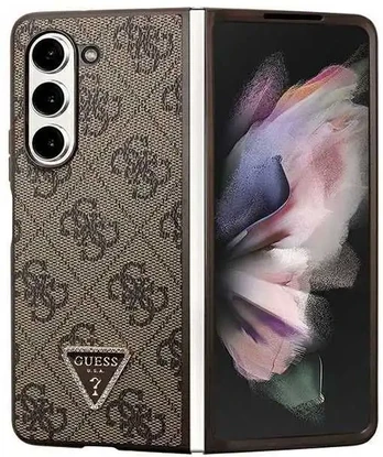 Rudas dėklas Samsung Galaxy Z Fold 5 telefonui "Guess 4G PU Leather Triangle Case"