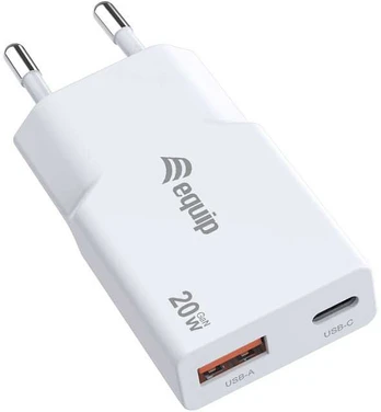 Equip Ladegerät 2Port USB-C PD3.0/USB-A GaN Slim 20W baltas