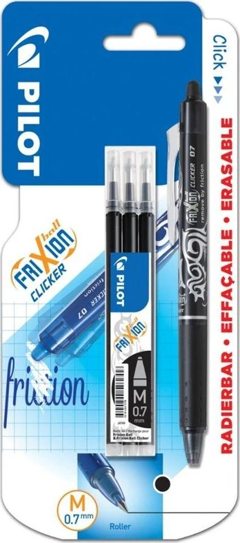 Pilot Pen Pilotinis tušinukas. FriXion Clicker juodas 0.7 + papildymai