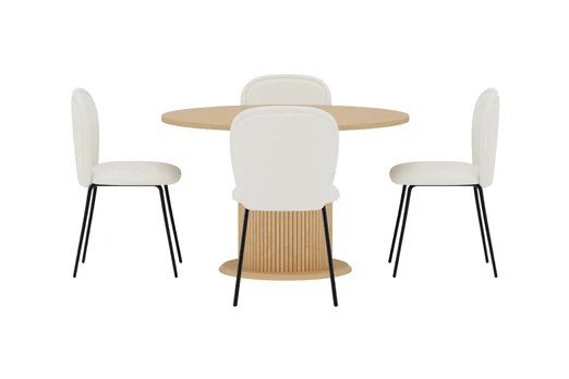 Reko Table - Nature with 4 Carl Chair - Cream