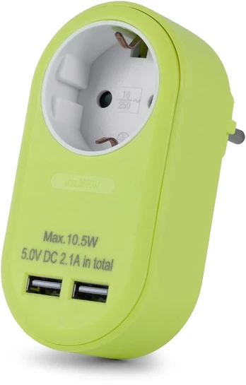 Entac Steckdosenadapter + 2x USB-A lime