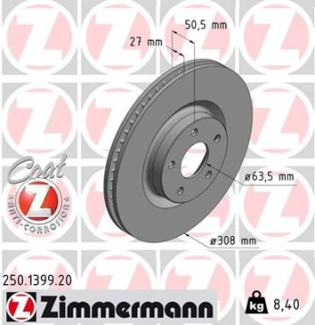 Stabdžių diskas ZIMMERMANN 250.1399.20