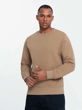 Ombre Clothing Vyriška BASIC palaidinė su apvalia iškirpte - ruda V2 OM-SSBN-0175