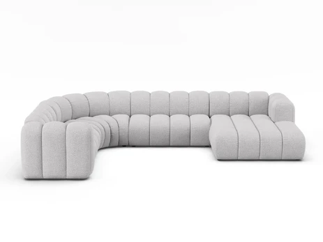 Boucle Modular Panoramic Left Corner Sofa, "Lupine", 6 Seats, 370x280x70, Light Grey