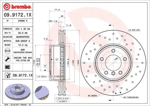 Stabdžių diskas BREMBO 09.9172.1X