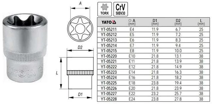 Yato TORX SOCET 1/4'' E7