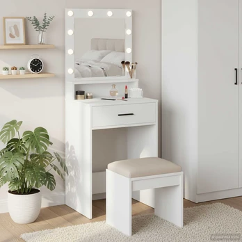 Tualeto staliukas Baltas MDF 50 x 41 x 135 cm Veidrodis