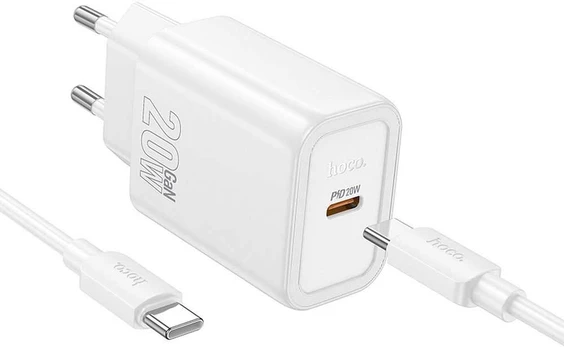 HOCO wall charger Type C + cable Type C to Type C PD QC 20W N60 baltas