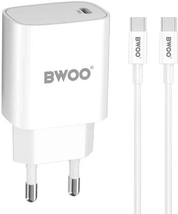 BWOO 20W wall charger CDA159 with cable USB-C to USB-C