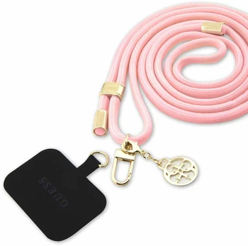 Dėklas Guess Crossbody Strap Cord 4G Charm Gold/Rožinė
