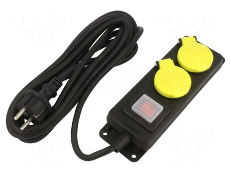 Extension lead | 3x1.5mm2 | Schuko | Sockets: 2 | rubber | black | 5m | 16A