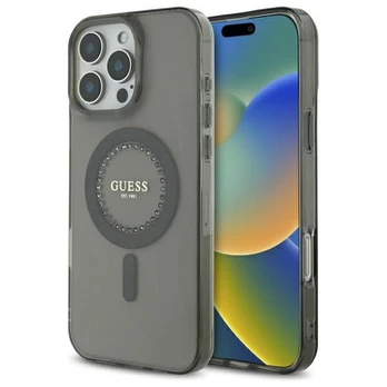 Guess Guess IML Rhinestones MagSafe iPhone 16 Pro dėklas – juodas