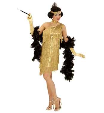 „FLAPPER“ (suknelė, kaklo papuošalas, galvos juosta su plunksna)