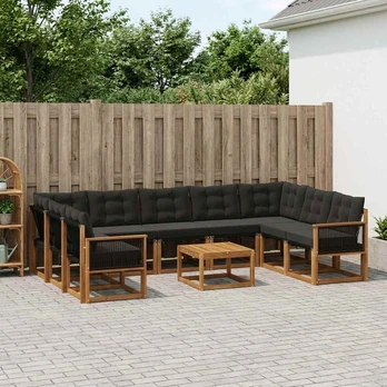 Lauko sofos komplektas su pagalve 10 pcs Natūrali ir juoda