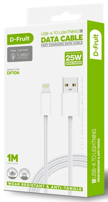 D-Fruit cable USB-A - USB-C 1m, white (DF106)