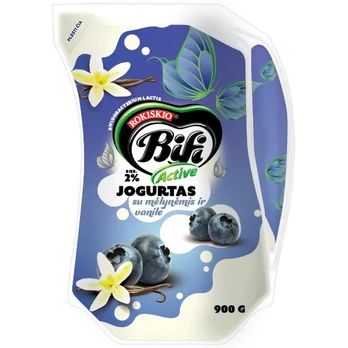 Jogurtas su mėlynėmis ir vanile BIFI ACTIVE, 2% rieb., 900 g
