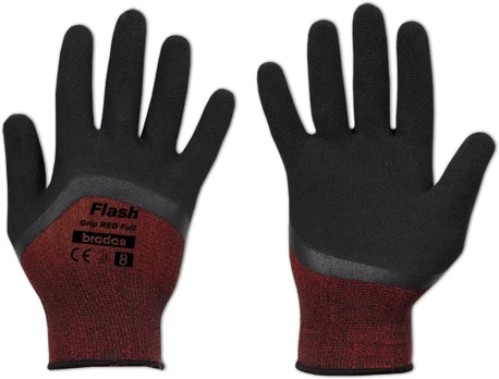 Sodo ir darbo pirštinės Bradas FLASH GRIP Raudonas FULL, 8 dydis, 6 vnt.