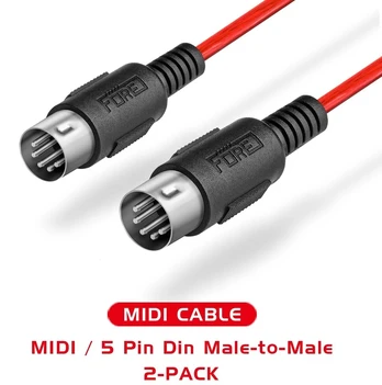 Midi kabelis 2m, 5-pin Din, 2 vnt. raudonas