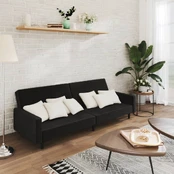 Dvivietė sofa-lova, juodos spalvos, aksomas kaina