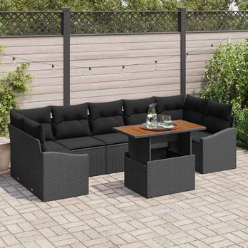 sodo sofa rinkinys 8 dalių rinkinys Juoda Ratanas, Medis