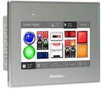 Schneider Electric 4" platus jutiklinio ekrano skydelis, 1COM, 1Ethernet, USB host&device, 24 VDC, GP-ProEX modelis