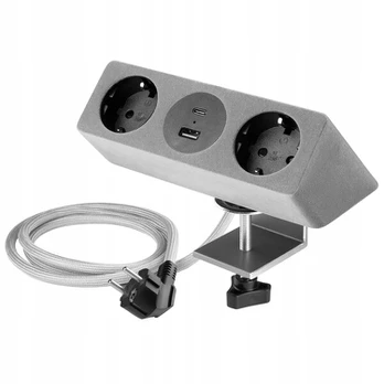 Furniture socket SOFITO, 2xSHUKO, USB A+C, cable 1.5 m, pilka flock