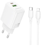 Baltas 20W 1xUSB-A + 1xUSB-C pakrovėjas + 100cm USB-C - Lightning laidas "Borofone BN27"