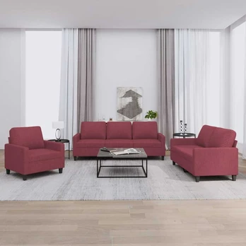 Sofa Sofos komplektas su pagalvėlėmis, 3 dalių, vyno, audinys