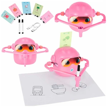 Pink Interaktyvus piešimo robotas su kortelėmis Rožinė