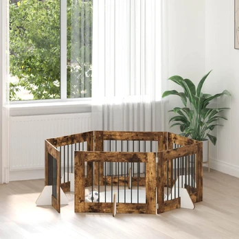 Šunų vartai su stovais 6 pcs Dūminio ąžuolo 80 x 60 cm