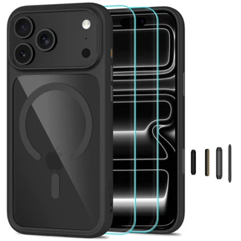 Juodas / skaidrus dėklas + stikliukai Apple iPhone 17 Pro Max / 18 Pro Max telefonui "Tech-Protect MagOne Magsafe CC"