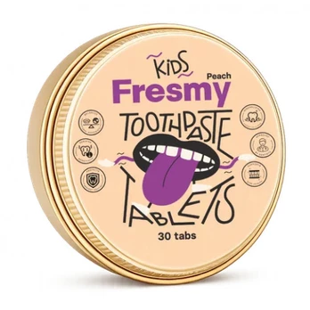 Fresmy Peach Toothpaste Tablets Dantų pastos tabletės vaikams, 30 tabs