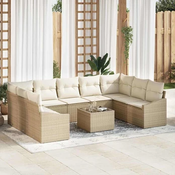 Sodo Sofa Komplektas 10 dalių Kreminė Ratanas