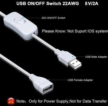 Usb prailginimo laidas su jungikliu (baltas)