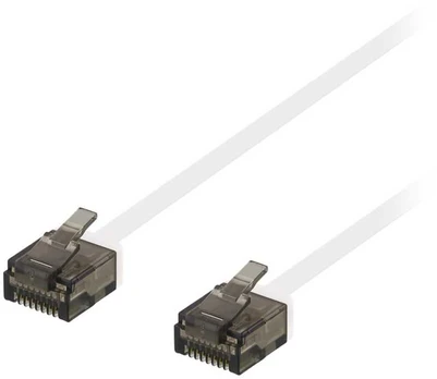 DELTACO U/UTP Cat6a patch cable, flat, 1m, 1mm thick, baltas