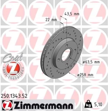 Stabdžių diskas ZIMMERMANN 250.1343.52