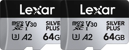 Lexar - microSDXC Professional SILVER Plus UHS-I/U3/A2/4K R205/W100 (V30) - SILVER - 64GB - 2pack