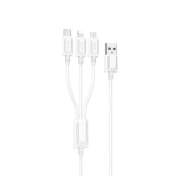 USB kabelis Hoco X74 3in1 microUSB-Lightning-Type-C 1.0m baltas