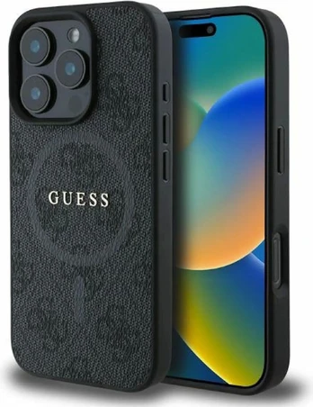 Dėklas Guess PU Leather 4G Colored Ring MagSafe Apple iPhone 16 Pro juodas