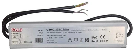 100W maitinimo šaltinis GEMC, 24V, IP67, DALI/PUSH