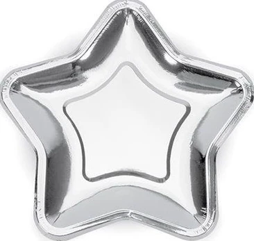 Party Deco Paper Plates Star, sidabrinis, 18cm (1 pkt / 6 pc.)