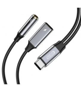 Juodas Type-C - 3.5mm + Type-C PD60W/6A adapteris "Tech-Protect Ultraboost"